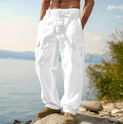 Active men's cargo pants for outdoor activities, with an adjustable waist & practical multi-pockets.