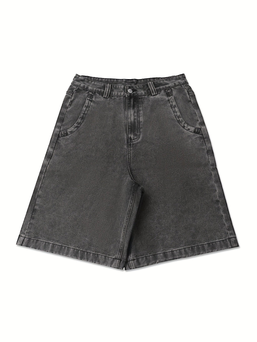 Urban fashion men's casual Bermuda shorts, loose fit denim with eye-catching floral embroidery.