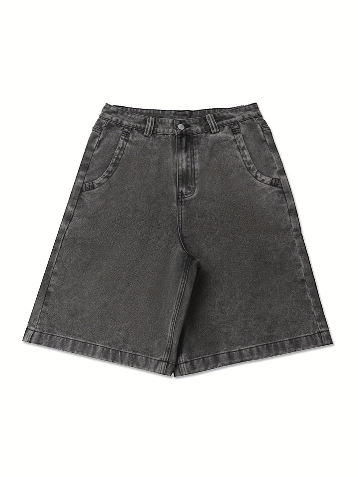 Urban fashion men's casual Bermuda shorts, loose fit denim with eye-catching floral embroidery.