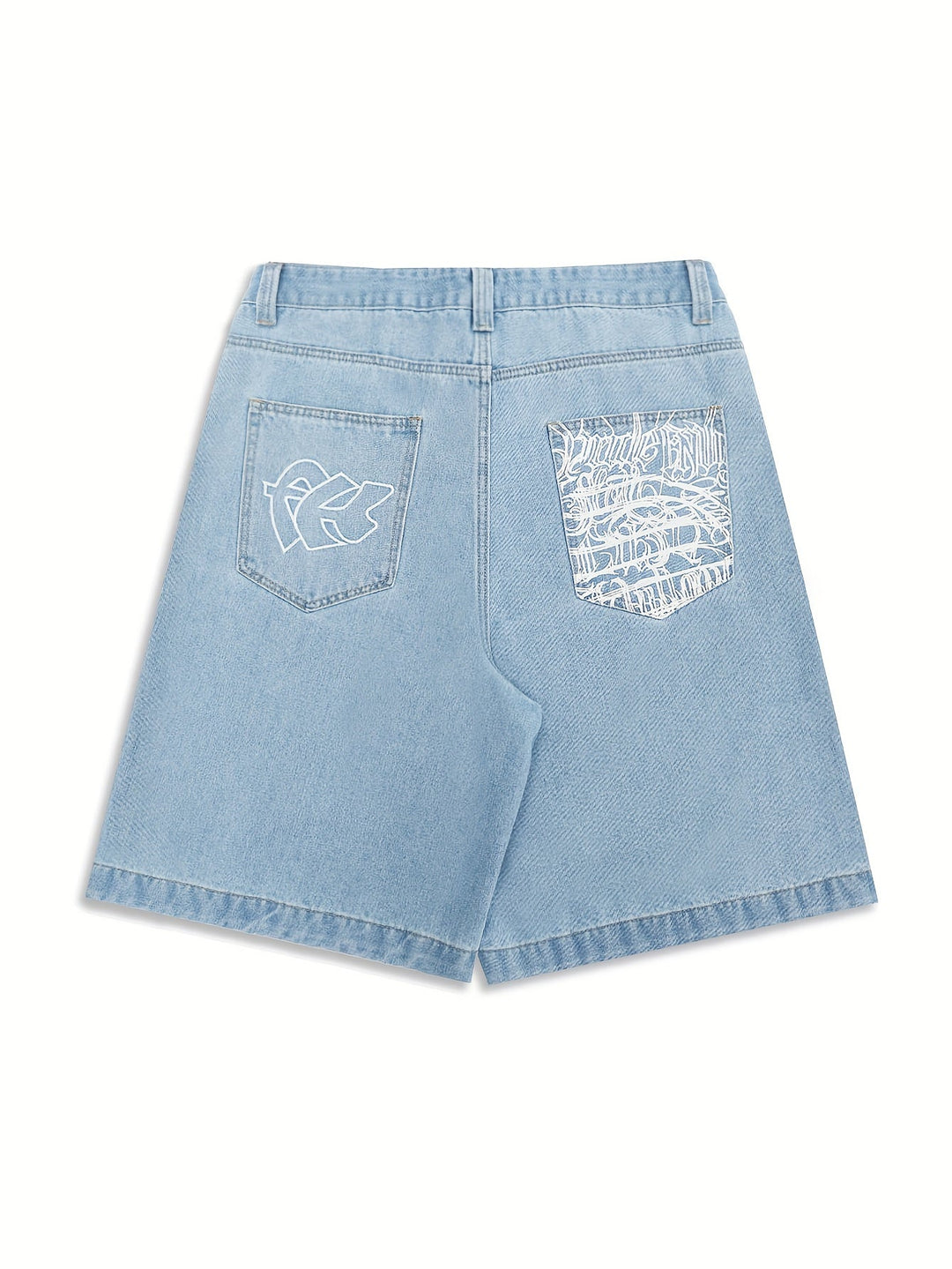 Man wearing comfortable loose fit Bermuda denim shorts with floral embroidery, walking outdoors.