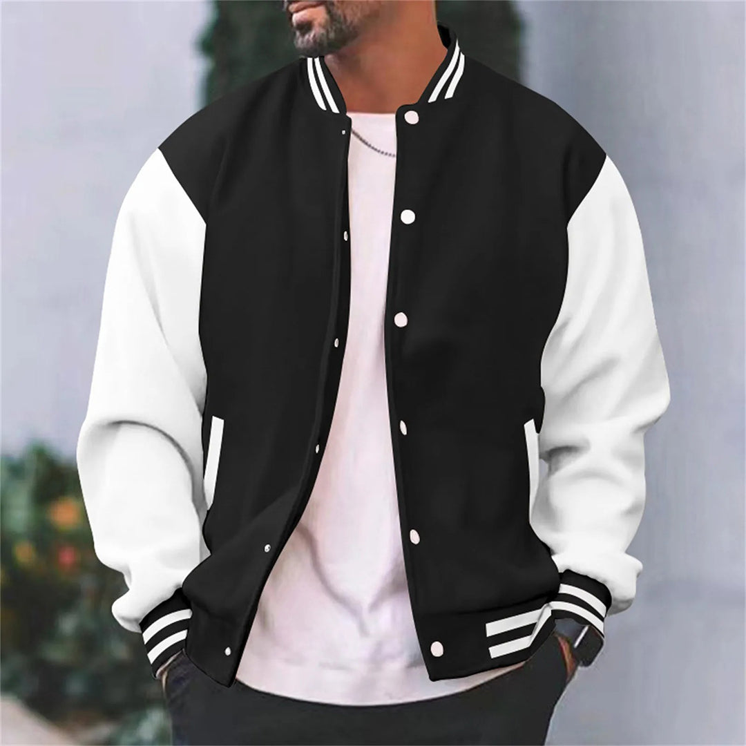 Men's casual bomber jacket with front zipper closure and ribbed cuffs, a versatile outerwear piece.