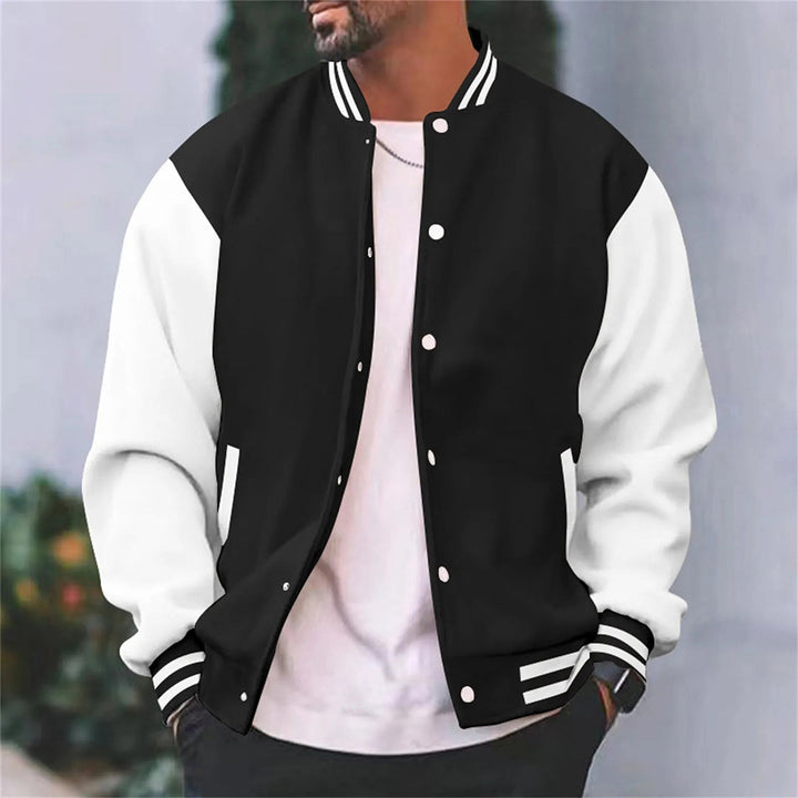 Men's casual bomber jacket with front zipper closure and ribbed cuffs, a versatile outerwear piece.