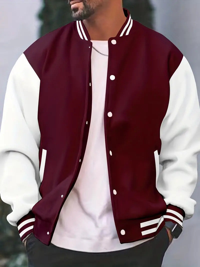 Stylish men's bomber jacket in dark blue, perfect for casual wear, showcasing zipper and side pockets.