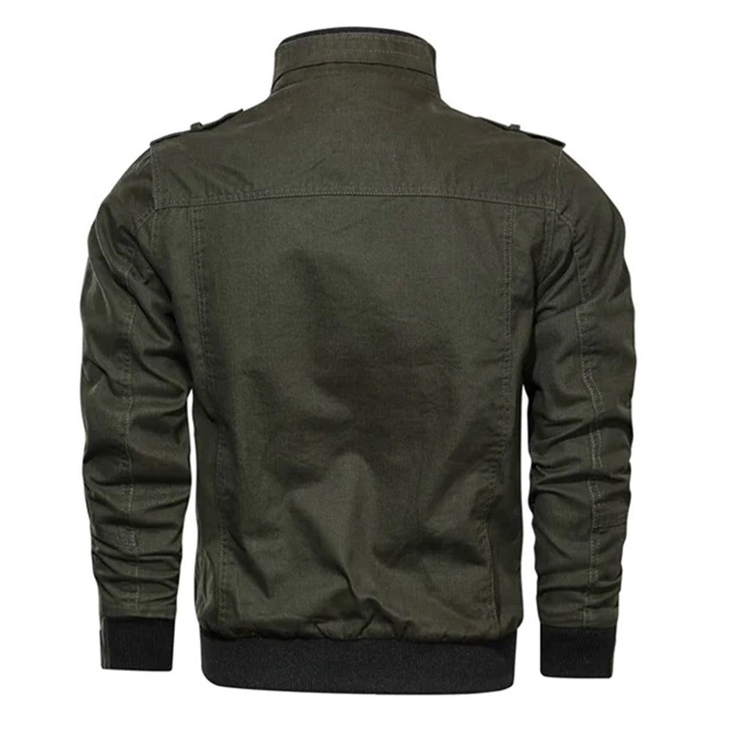Stylish men's lightweight utility jacket, zip-up design with ribbed cuffs, ideal for casual fashion.