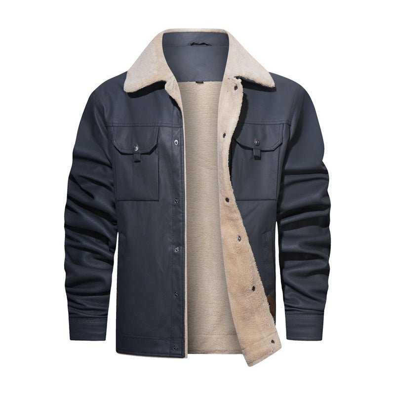 Stylish men's sherpa collar jacket, a versatile button-down outerwear for everyday fall fashion.