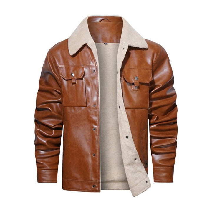 Men's sherpa collar button-down jacket, classic casual outerwear for fall and winter men's fashion.