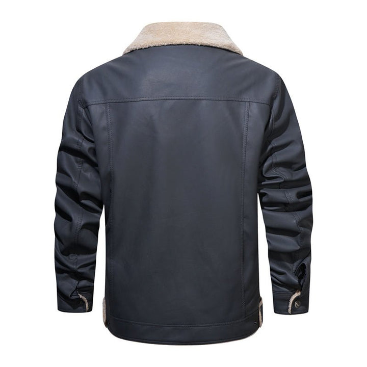 Durable men's sherpa collar button-down outerwear jacket with flap pockets, perfect for fall & winter.