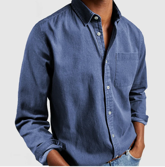 Soft men's long sleeve button-down shirt. Versatile smart casual top for modern men's fashion & daily style.