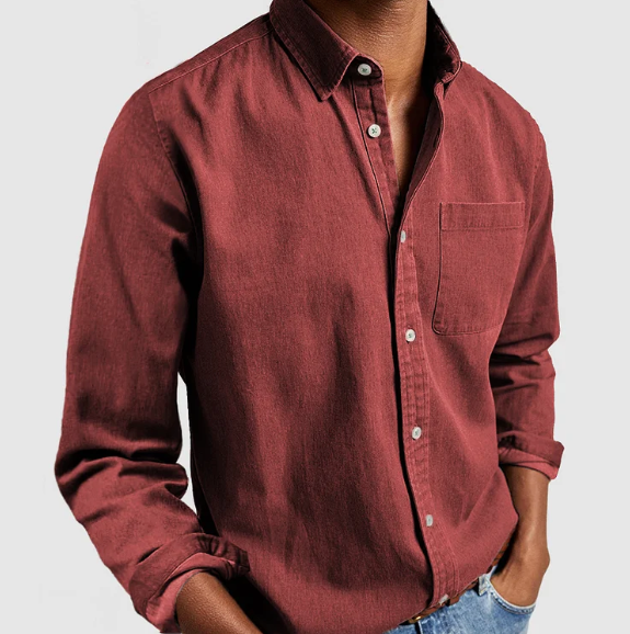 Stylish men's button-down shirt. Soft fabric, long sleeves. Ideal for smart casual events & men's everyday fashion.