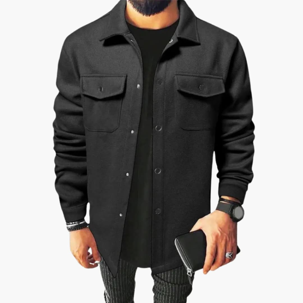 Versatile men's button-up shirt jacket, great for casual wear and fashion layering.