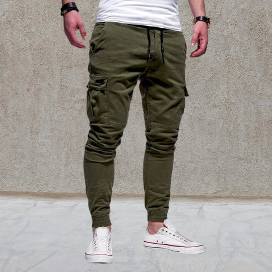 Men's casual cargo pants, relaxed fit, practical flap pockets. Comfortable & stylish for everyday wear.