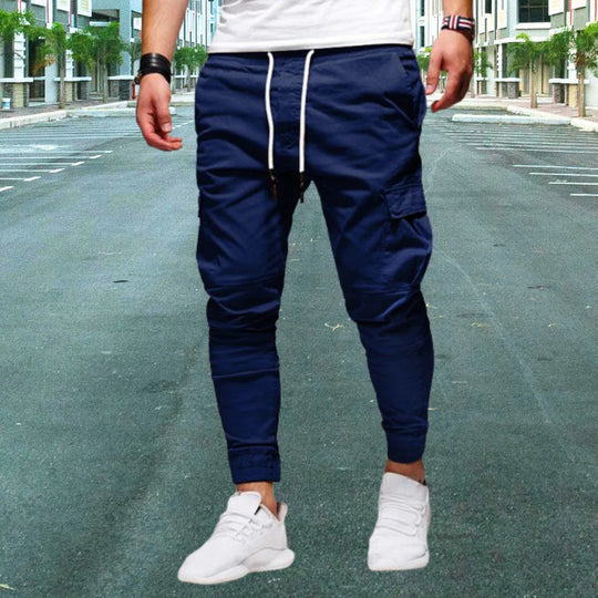 Durable men's cargo pants, ideal for outdoor adventures or comfortable everyday active wear. Utility pockets.