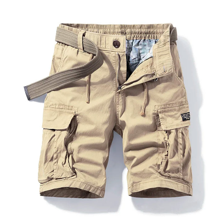 Men's casual cargo shorts with drawstring waist. Perfect for comfortable summer wear.