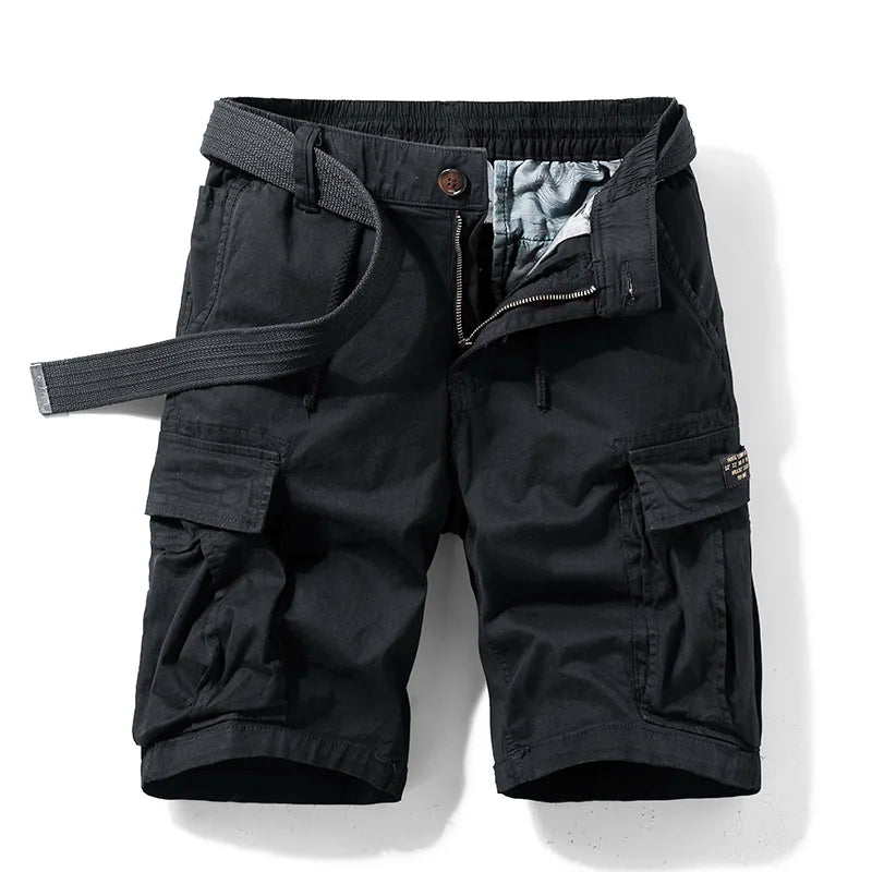 Grey casual men's cargo shorts featuring a comfortable drawstring waist. Ideal for summer fashion.