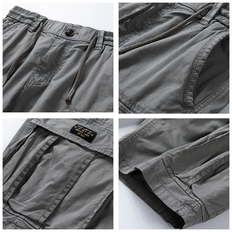 Versatile men's cargo shorts with drawstring waist. Ideal for casual summer outfits & outdoor activities.