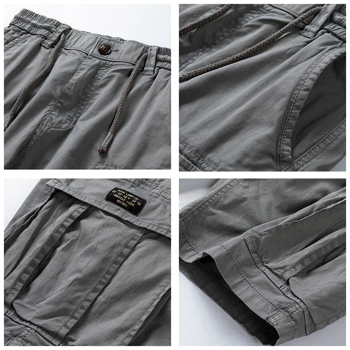 Versatile men's cargo shorts with drawstring waist. Ideal for casual summer outfits & outdoor activities.
