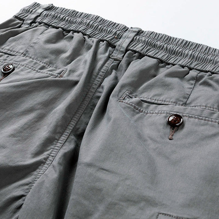 Comfortable men's casual drawstring cargo shorts, perfect for summer fashion and warm weather.