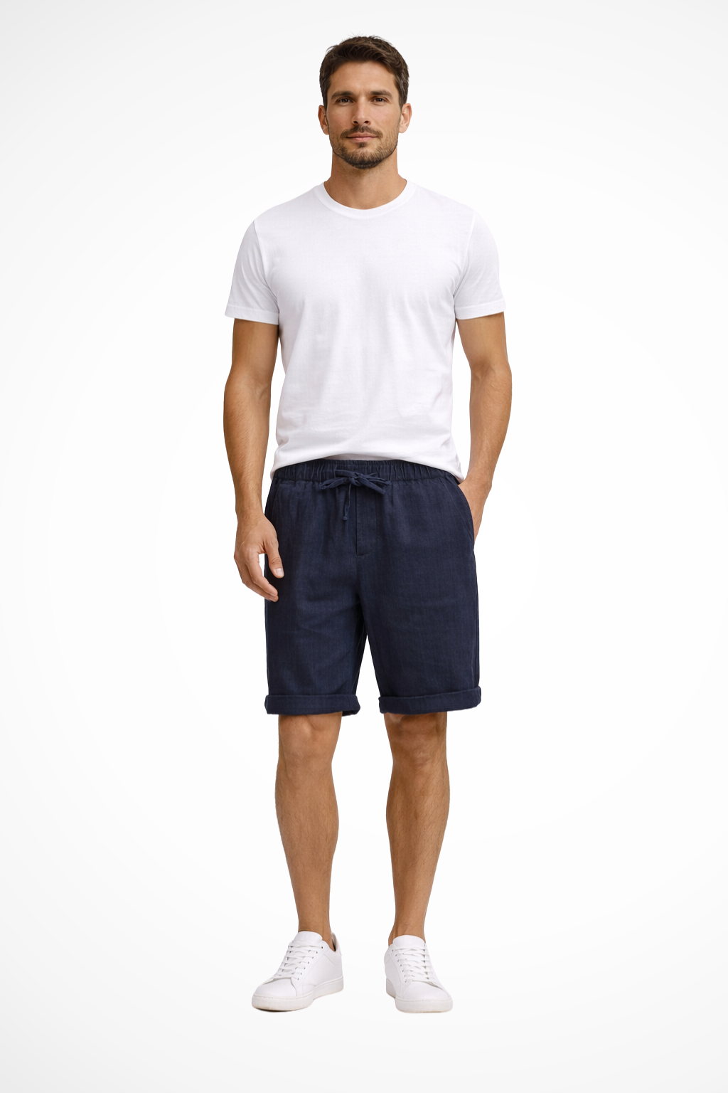 Practical men's side pocket casual shorts with elastic waist and drawstring, everyday comfort & relaxed fit.