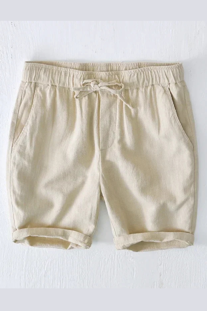 Stylish men's casual drawstring shorts, elastic waist, side pockets, perfect for summer men's fashion.