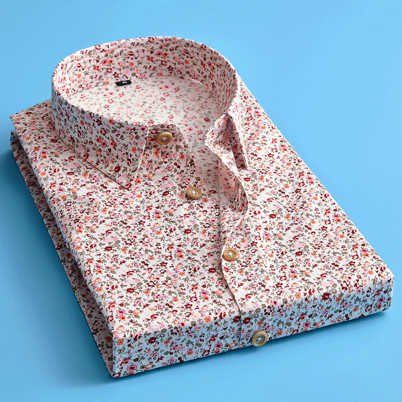Men's casual floral print short sleeve button-up shirt made from breathable cotton, perfect for summer fashion.
