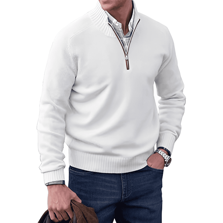 Men's long sleeve sweater with a full-zip closure, suitable for varied casual occasions and seasons.