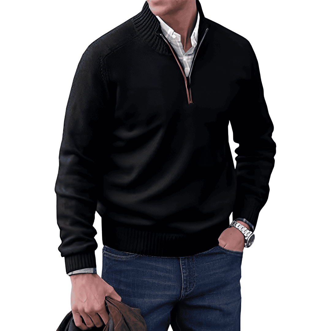 Stylish men's full-zip sweater, ideal for casual outfits, featuring long sleeves and cozy fabric.