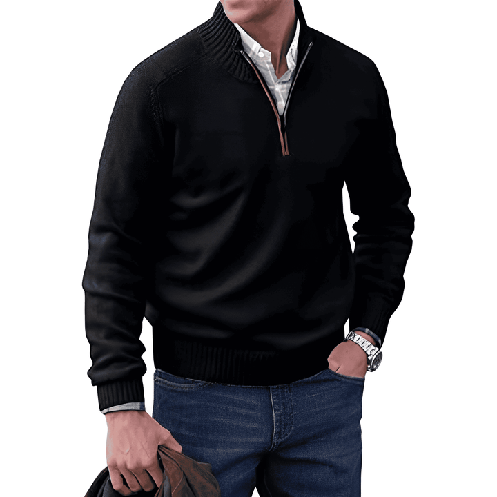 Stylish men's full-zip sweater, ideal for casual outfits, featuring long sleeves and cozy fabric.