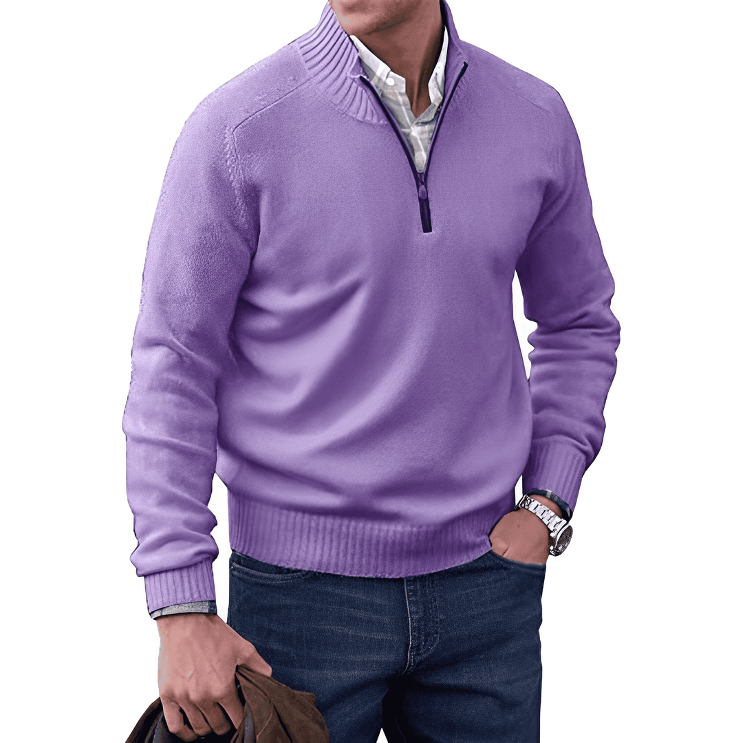 Men's full-zip sweater in a relaxed fit, long sleeves, great for layering in winter wear.