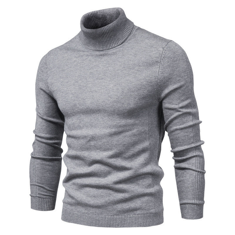 Men's casual gray turtleneck knit sweater, long sleeve, for winter fashion