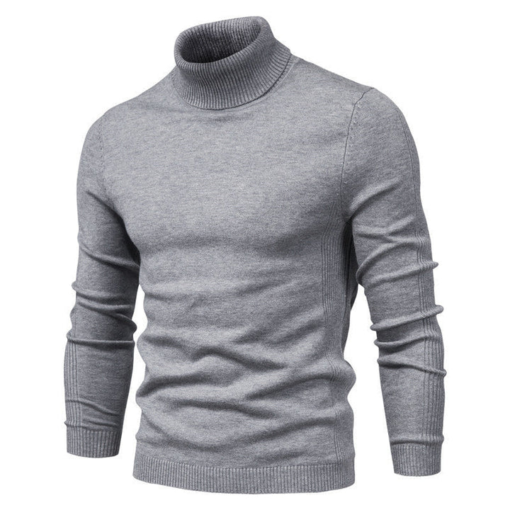 Men's casual gray turtleneck knit sweater, long sleeve, for winter fashion