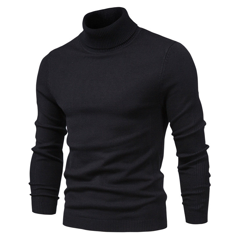 Stylish men's black knit turtleneck sweater, warm and basic winter apparel