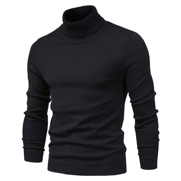 Stylish men's black knit turtleneck sweater, warm and basic winter apparel