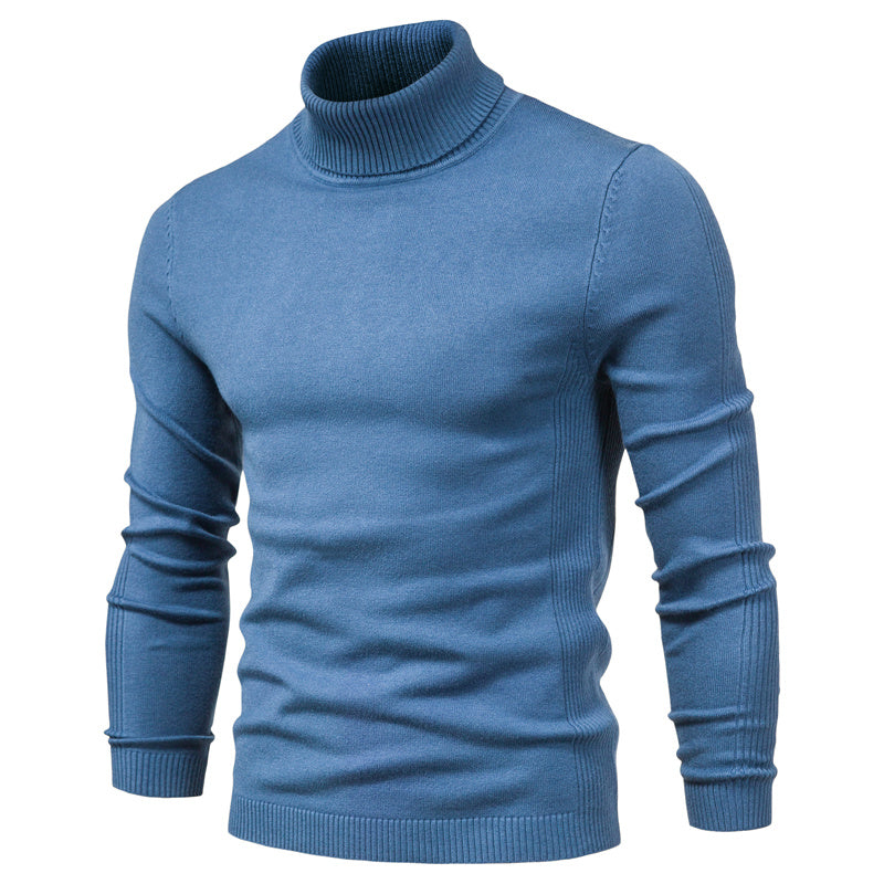 Cozy men's knitwear turtleneck sweater in navy blue, ideal for casual outfits