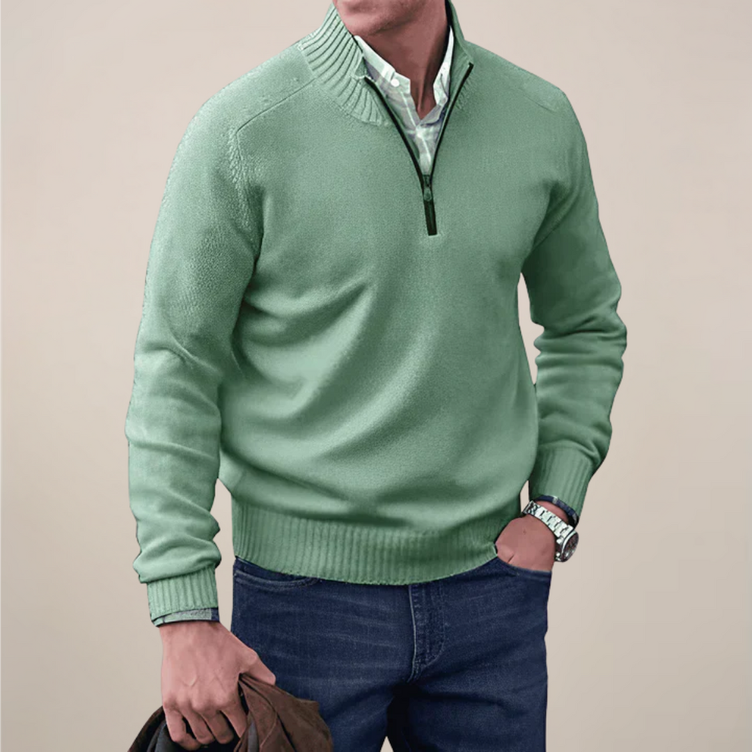 Casual men's half-zip knit sweater in a modern earth tone, ideal for daily wear