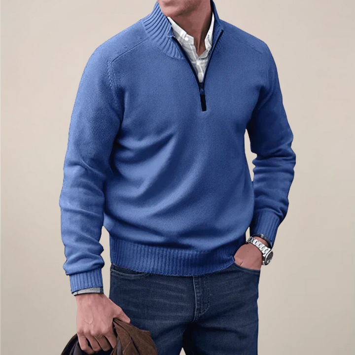 Comfortable men's half-zip knit sweater, a key piece for spring fashion