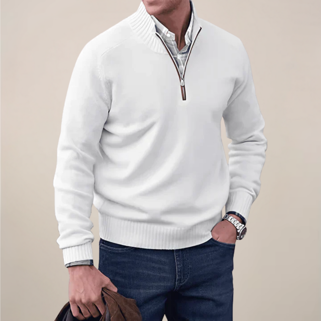 Men's knit pullover featuring a practical half-zip design and long sleeves
