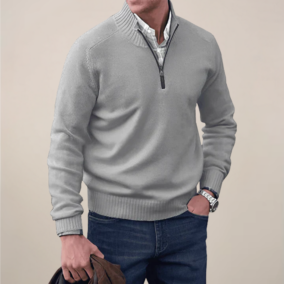 High-quality men's casual half-zip sweater, suitable for layering and style