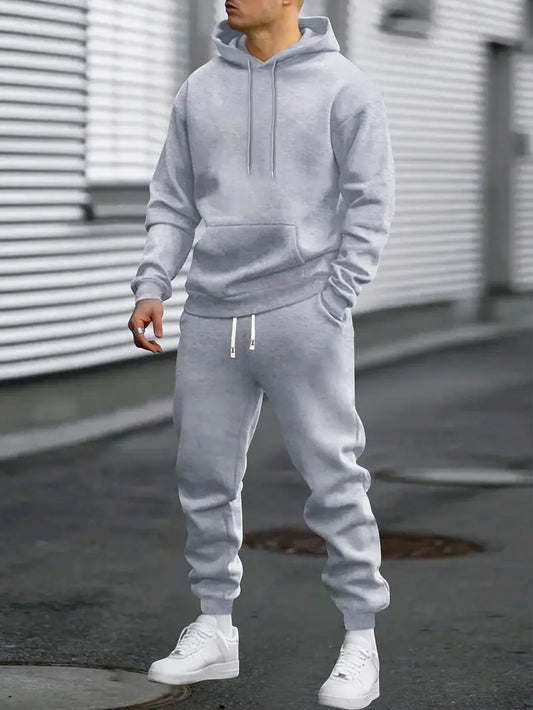 Men's casual grey lounge sweater and jogger set, comfortable two-piece athletic wear