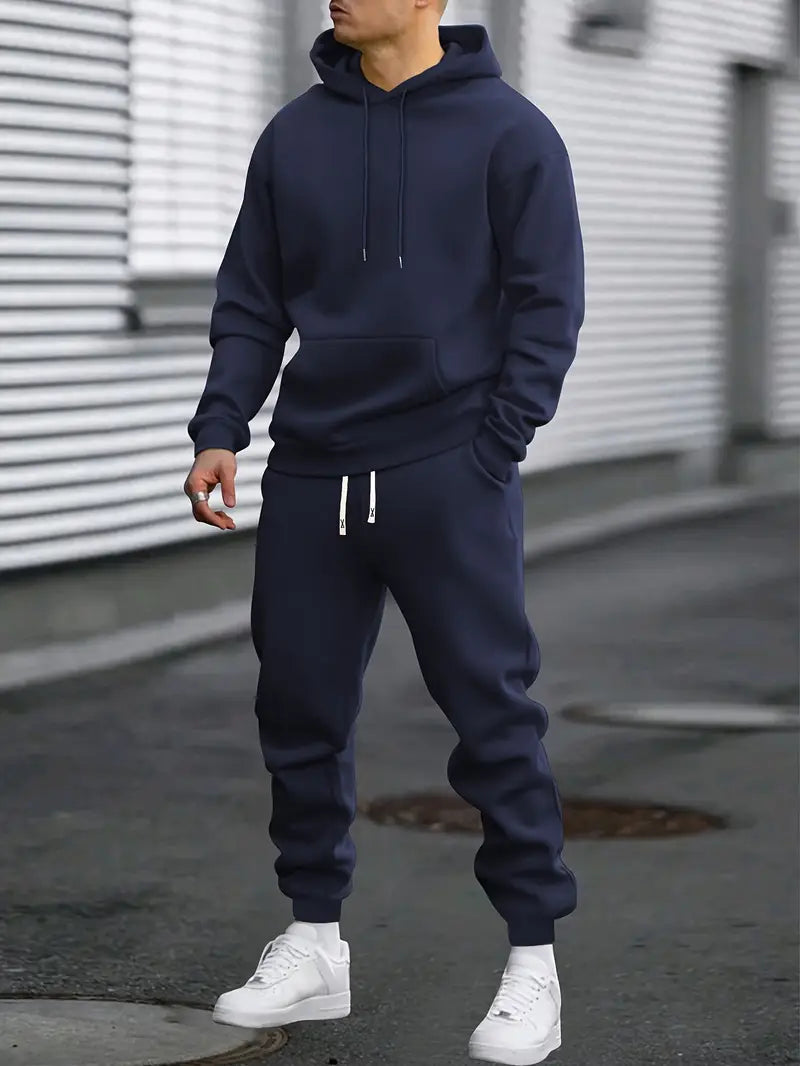 Men's fashion two-piece set: a long-sleeve casual sweater and slim-fit jogger pants