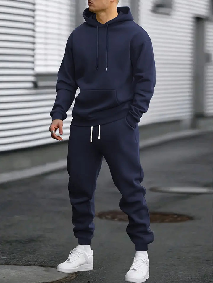 Men's fashion two-piece set: a long-sleeve casual sweater and slim-fit jogger pants