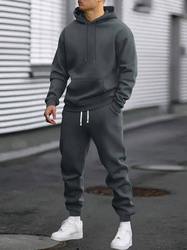 Athletic-inspired men's jogger set in grey, perfect for lounging and casual outings
