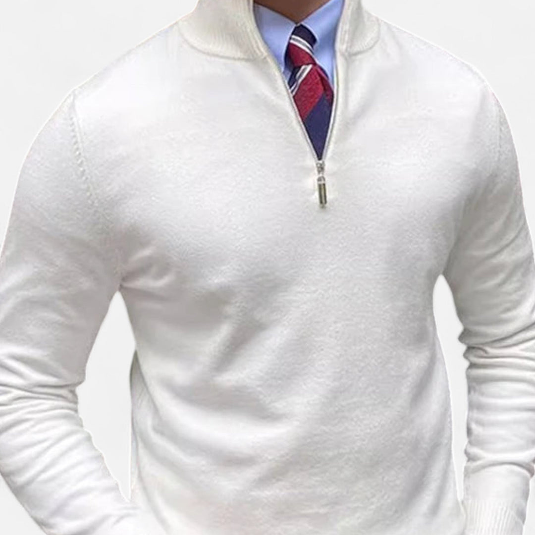Men's casual half-zip knit sweater in navy, perfect for spring fashion.