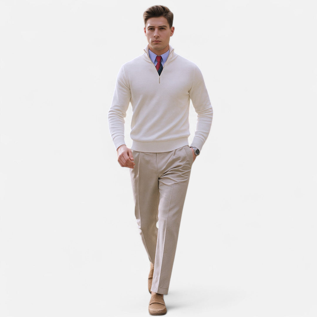 Half-zip knit sweater for men, showcasing its casual yet refined style.