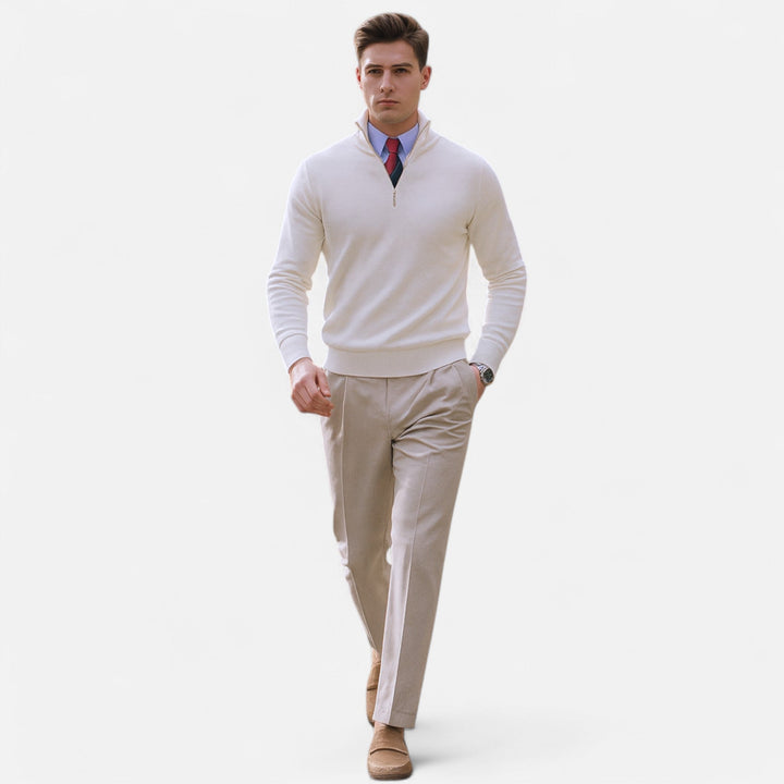 Half-zip knit sweater for men, showcasing its casual yet refined style.