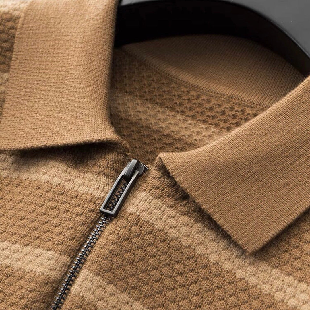 Men's half-zip striped polo shirt, a cozy long sleeve casual top. Perfect pullover for comfort and versatile style.