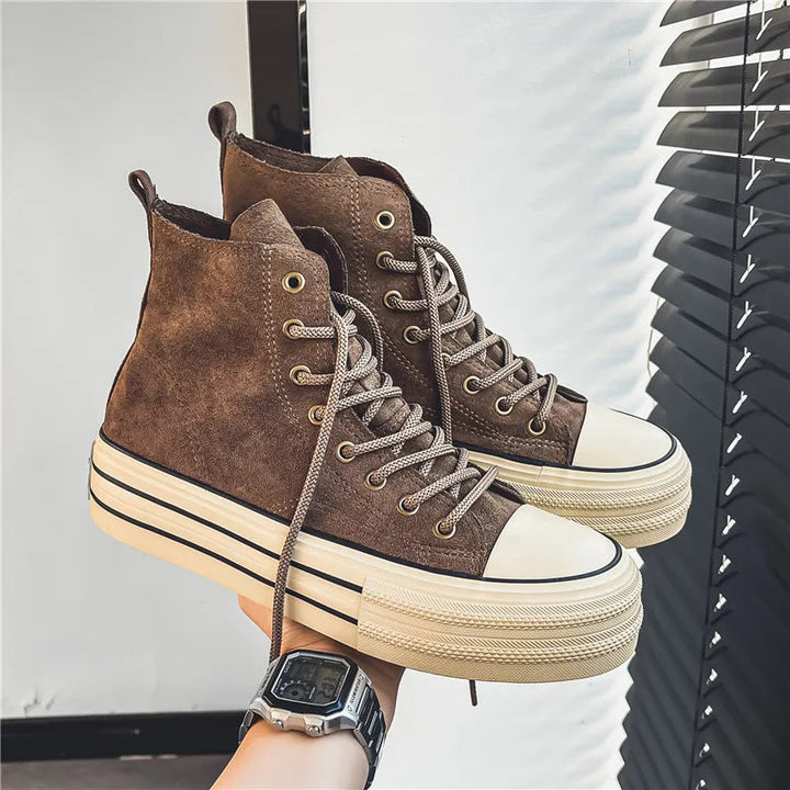 Stylish men's platform sneakers, casual high-top design for fashion & elevated look.