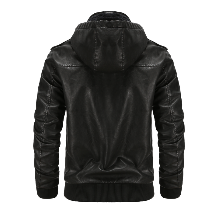 Comfortable men's bomber jacket with a hood, zip-up closure, and stylish quilted shoulders for urban fashion.