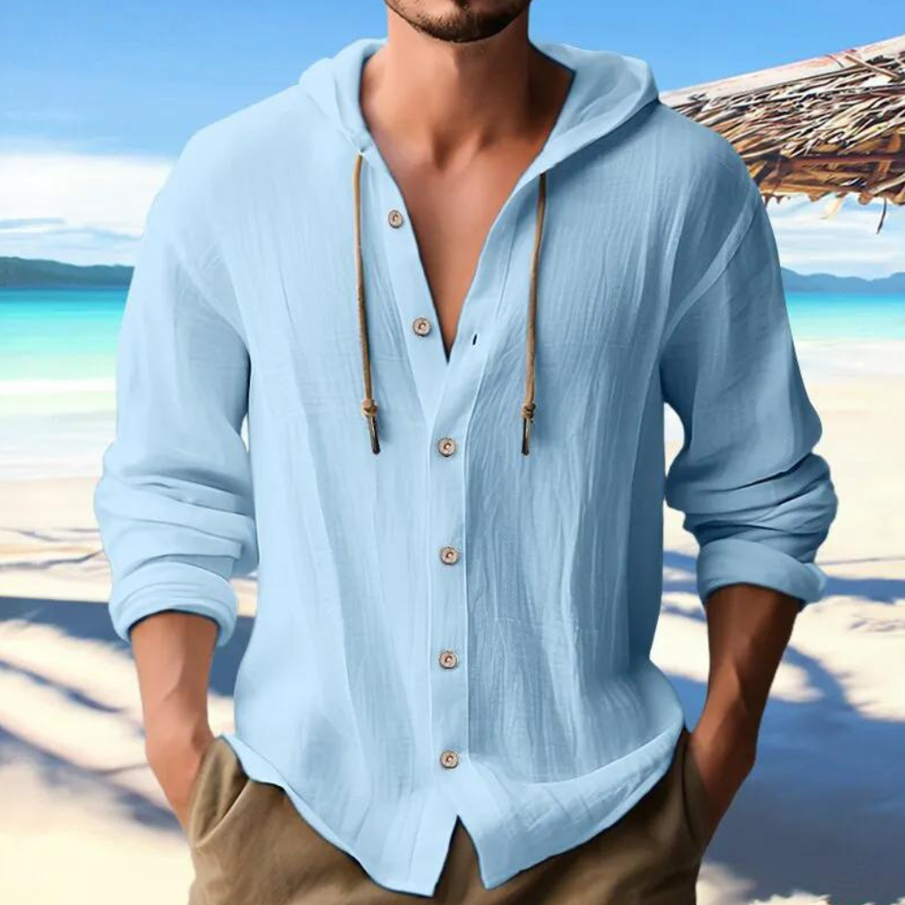 Versatile men's casual hooded long sleeve shirt, comfortable for everyday fashion & relaxed style.