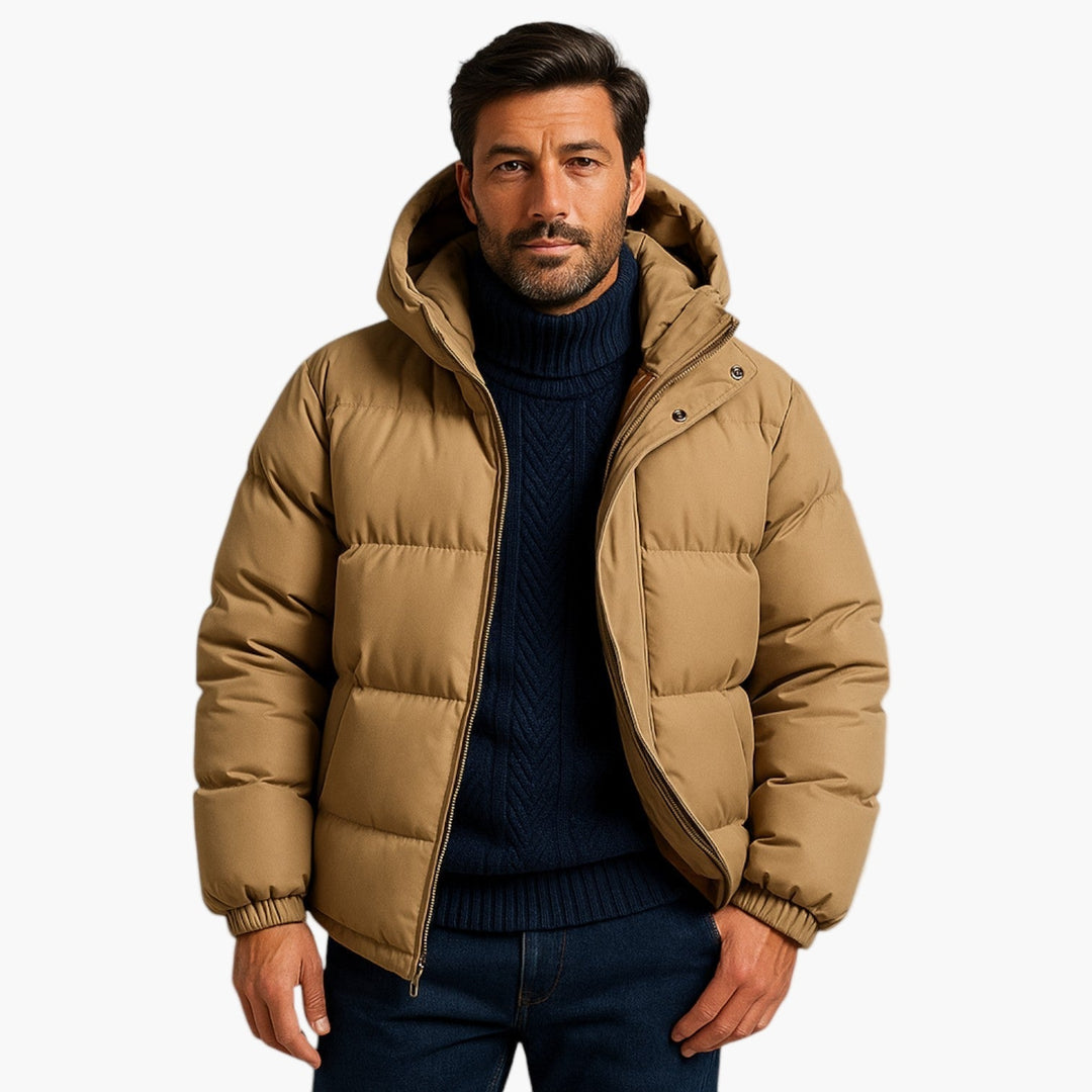 Men's versatile hooded quilted jacket, suitable for various casual winter outfits