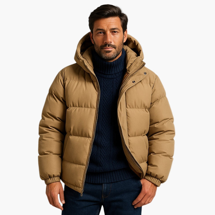 Men's versatile hooded quilted jacket, suitable for various casual winter outfits